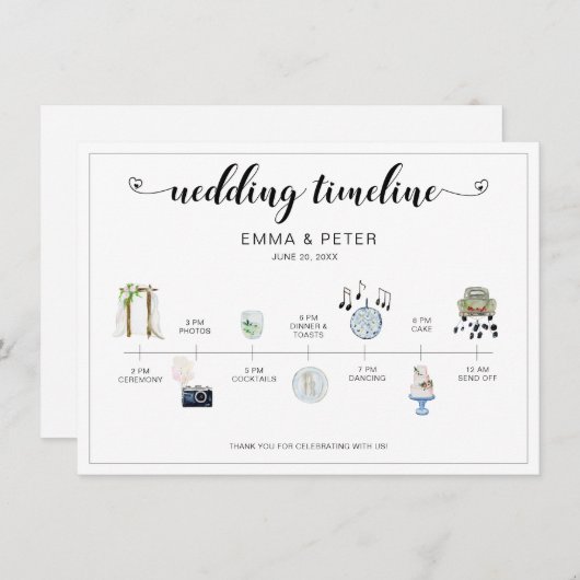 Programme d'itinéraire du jour de mariage (Devant / Derrière)