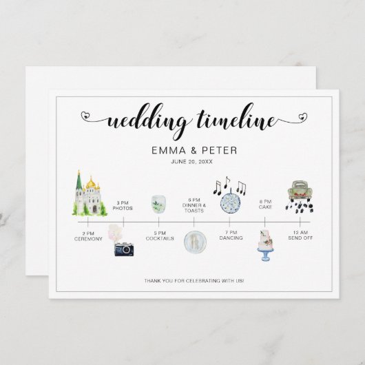 Programme d'itinéraire du jour de mariage (Devant / Derrière)