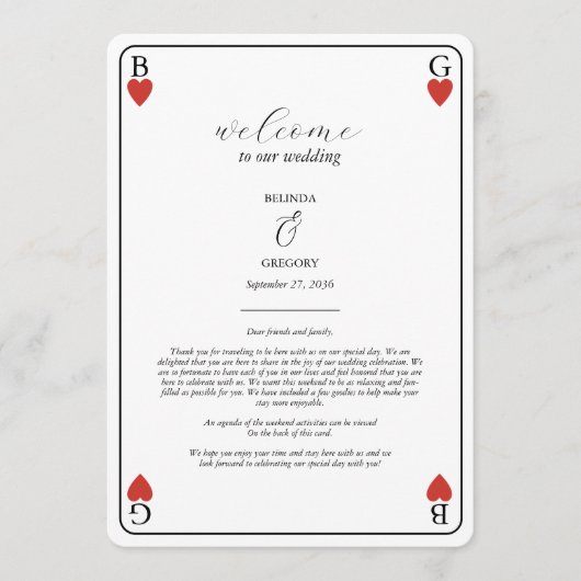 Programme d'itinéraire Mariage de carte de jeu de  (Devant)