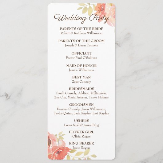 Programme d'itinéraire pour Mariage Rose corail et (Dos)