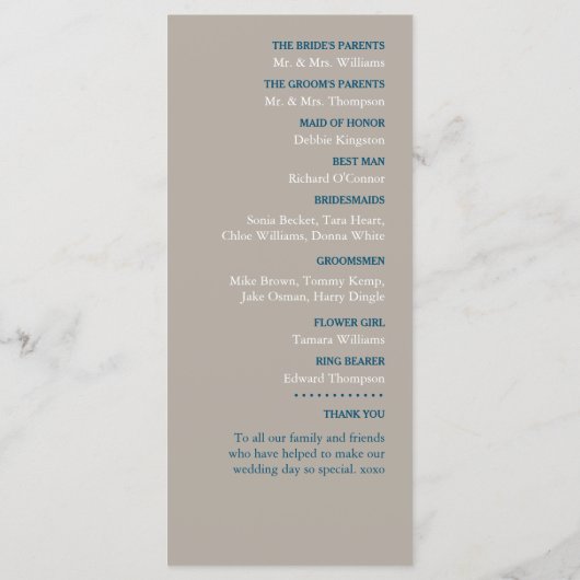 Programme Dollar de sable, Mariage Ocean Blue Beach (Dos)