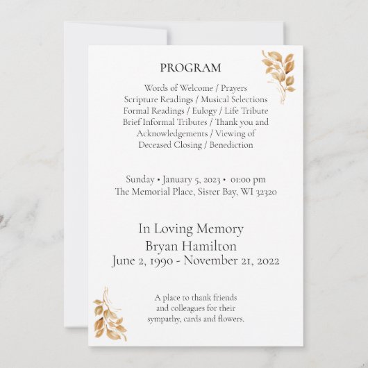 Programme d'Ordre de service commémoratif de la fr (Dos)