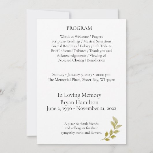 Programme d'Ordre de service commémoratif des funé (Dos)