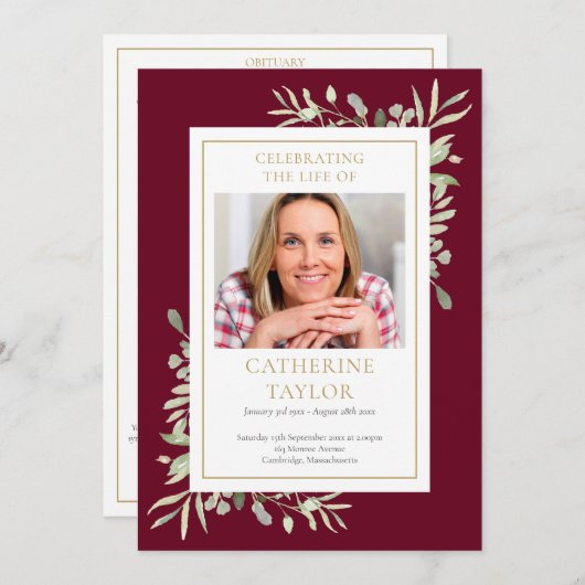 Programme d'Ordre de service commémoratif des funé (Devant / Derrière)