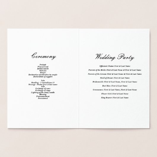 Programme d'ordre de service du Mariage Real Gold  (Intérieur)