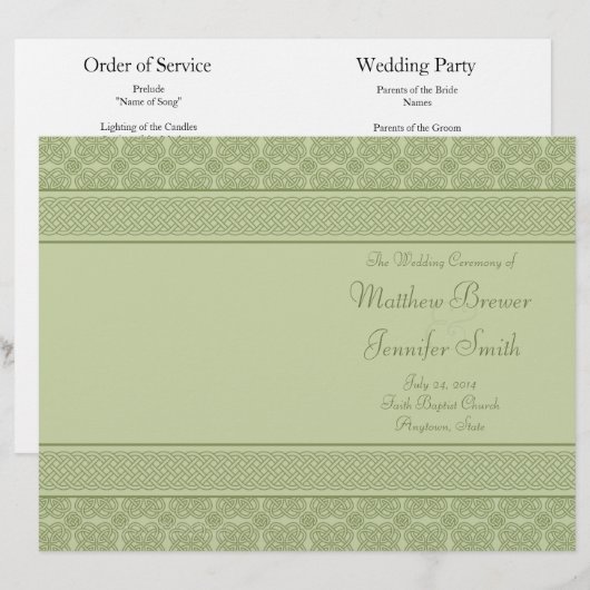 Programme d'ordre de service et de cérémonie pour (Devant / Derrière)