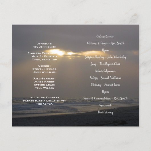 Programme d'ordre de service pour les funérailles  (Dos)