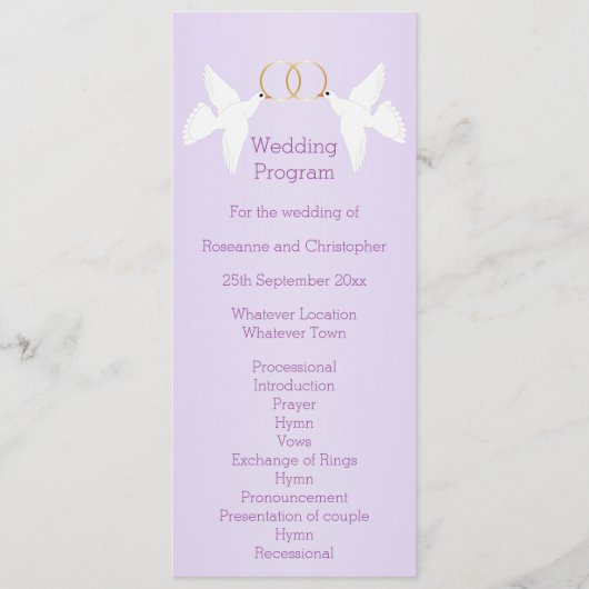 Programme Doves Design Mariage couleur Lilac (Devant)