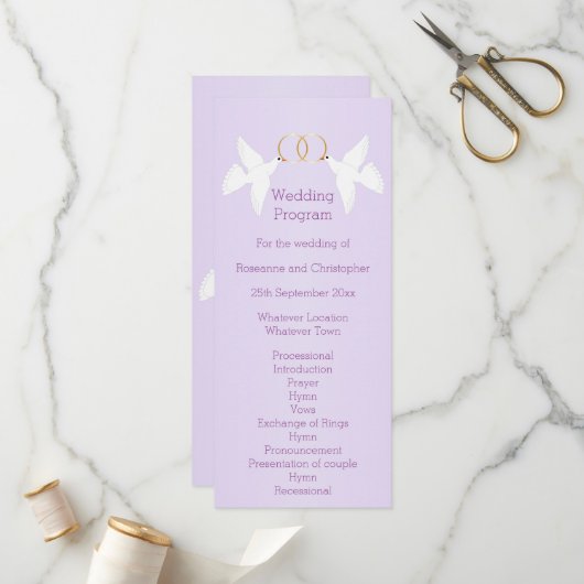 Programme Doves Design Mariage couleur Lilac (Devant/Arrière en situation)