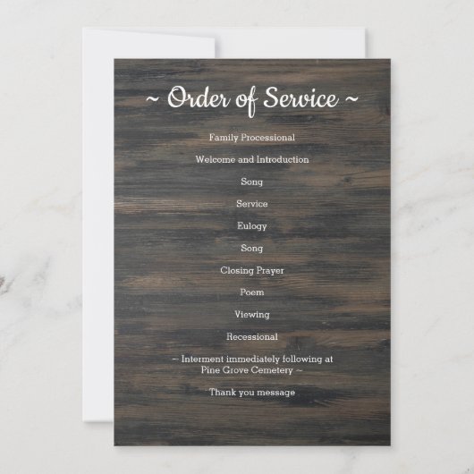 Programme Drapeau De L'Ordre De Service Funéraire (Dos)