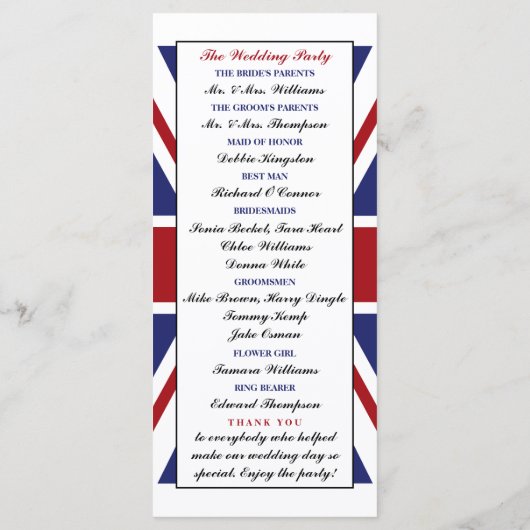 Programme Drapeau Union Jack Mariage britannique (Dos)