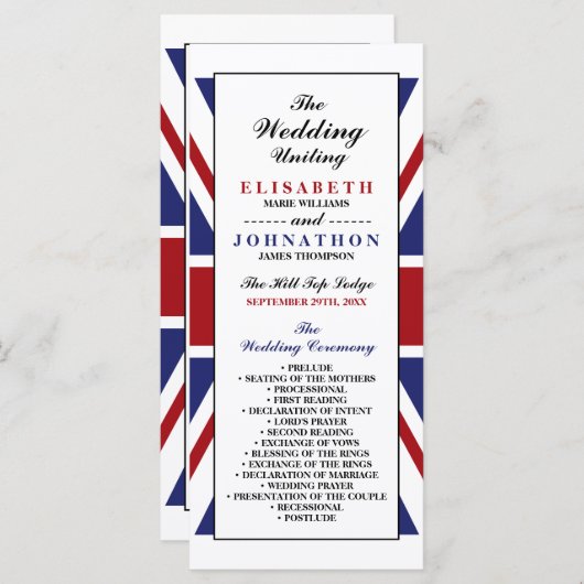 Programme Drapeau Union Jack Mariage britannique (Devant / Derrière)