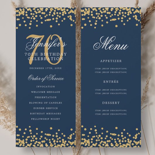 Programme du 70e anniversaire confettis bleu marin