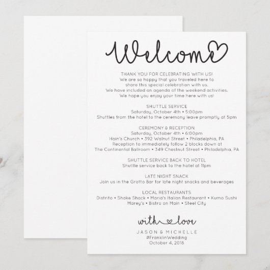 Programme du mariage - Accueil du (Devant / Derrière)