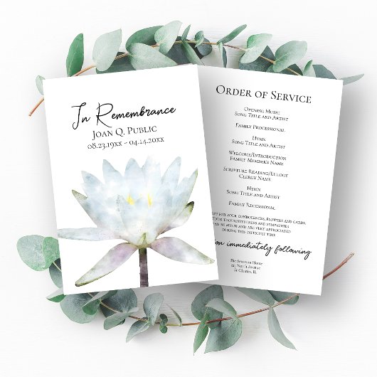 Programme du service funèbre mémorial du nénuphar
