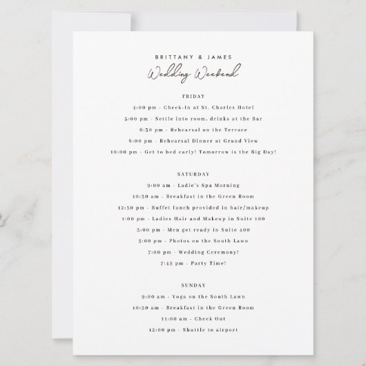 Programme du week-end de mariage (Devant)