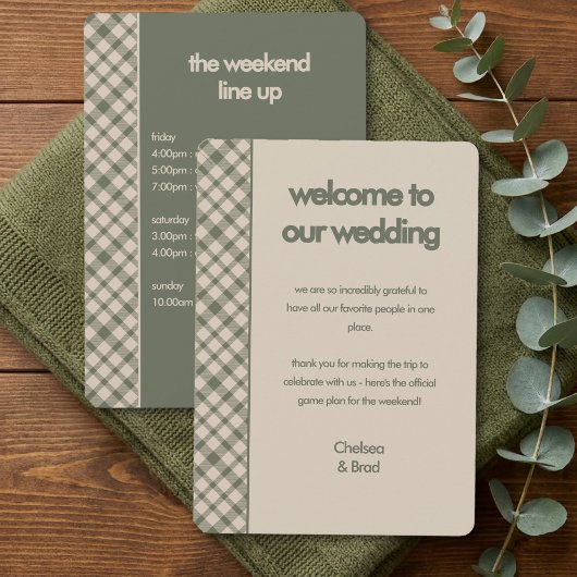 Programme du week-end de mariage à carreaux vert s