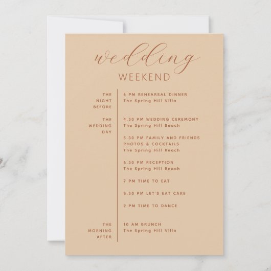 Programme du week-end de mariage | Calendrier Peac (Dos)