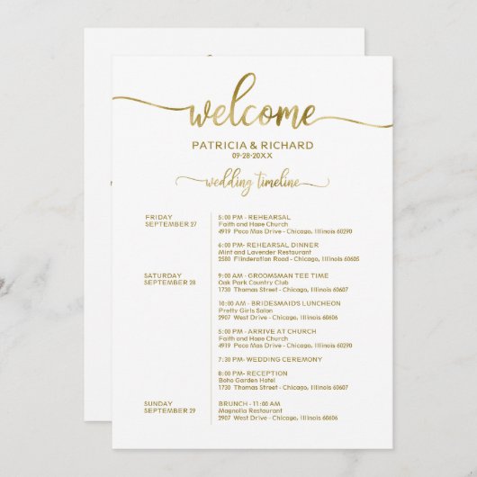 Programme du week-end de mariage Chic Simple (Devant / Derrière)