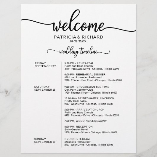 Programme du week-end de mariage Chic Simple Calen (Devant)