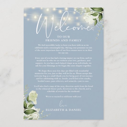 Programme du week-end de mariage Dusty Blue Floral (Devant)