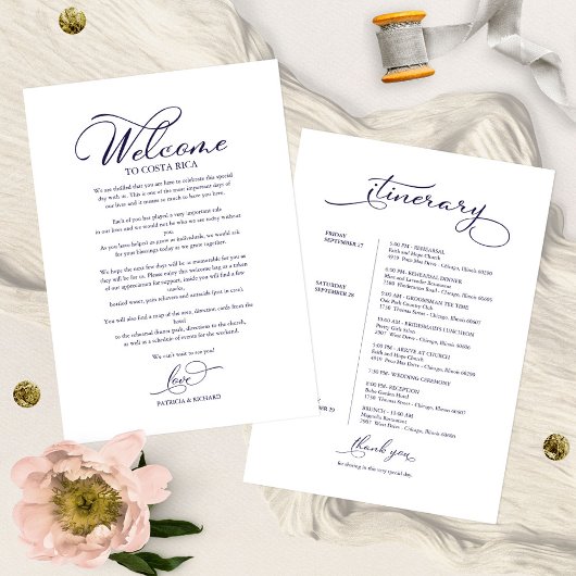 Programme du week-end de mariage Écriture élégante