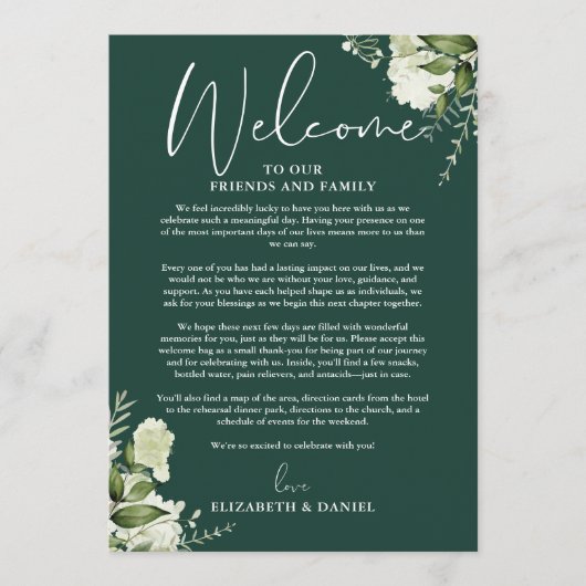 Programme du week-end de mariage floral vert émera (Devant)