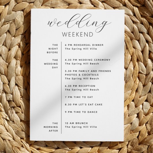 Programme du week-end de mariage & pochette de bie