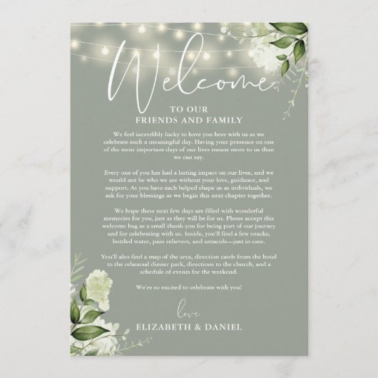 Programme du week-end de mariage Sage Green Floral (Devant)