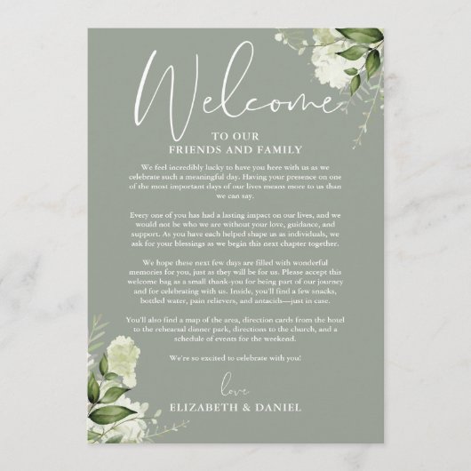Programme du week-end de mariage Sage Green Floral (Devant)