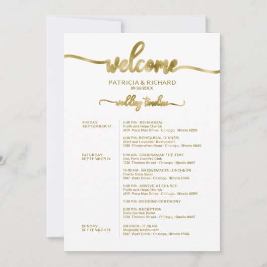 Programme du week-end de mariage Simple Chic Timel (Devant)