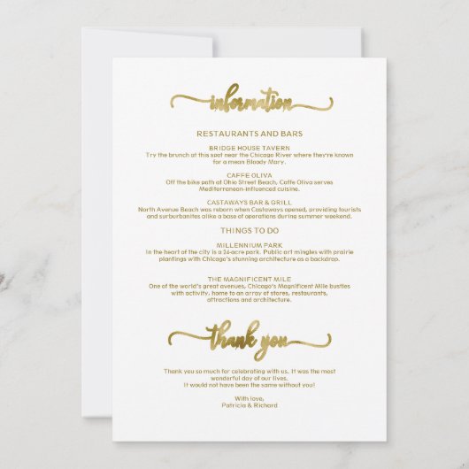 Programme du week-end de mariage Simple Chic Timel (Dos)