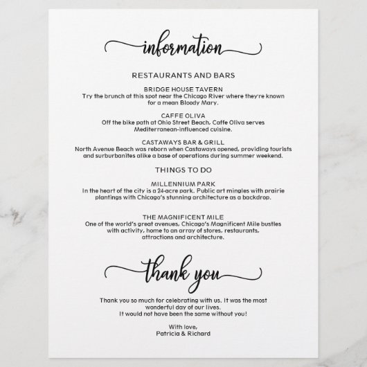 Programme du week-end de mariage Simple et Chic (Dos)