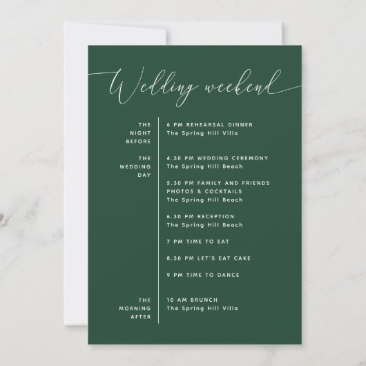 Programme du week-end de mariage Vert sombre de la (Dos)