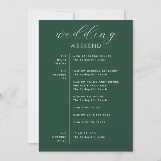 Programme du week-end de mariage Vert sombre de la (Dos)