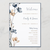 Programme Dusty Blue Beige Botanical Modern Elegant Wedding (Devant)