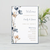 Programme Dusty Blue Beige Botanical Modern Elegant Wedding (Debout devant)