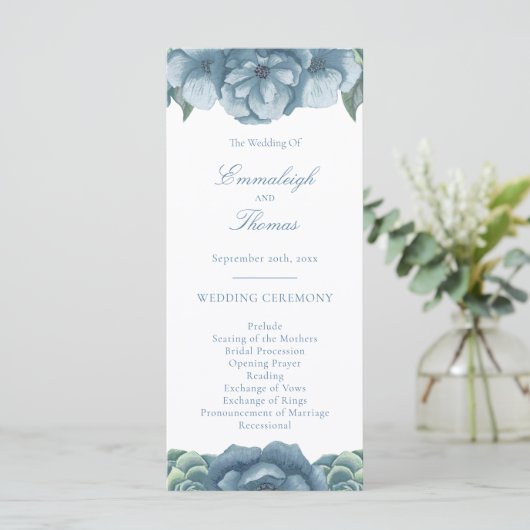 Programme Dusty Blue Floral Succulents Mariage (Debout devant)