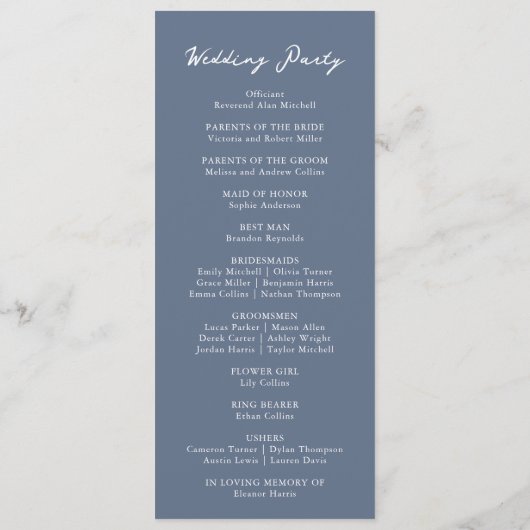 Programme Dusty Blue Hydrangea Floral Mariage (Dos)