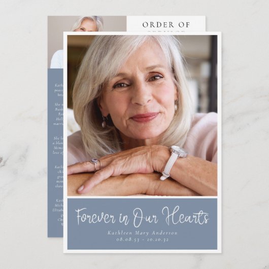 Programme Dusty Blue Modern Photo Ordre de service Funéraill (Devant / Derrière)
