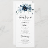 Programme Dusty Blue Navy Floral Rustic Watercolor Mariage (Devant / Derrière)