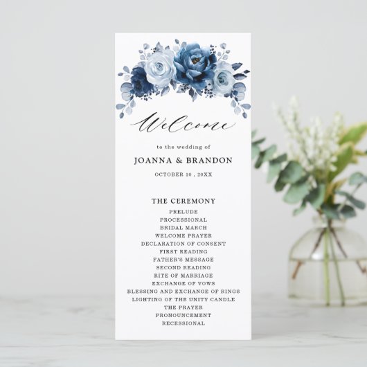 Programme Dusty Blue Slate Navy Floral Botanal Mariage (Debout devant)