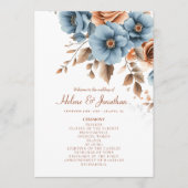 Programme Dusty Blue Terracotta Floral Boho Élégant Mariage (Devant)