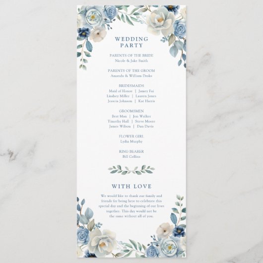 Programme Dusty Blue Wedding Program Floral Wedding Program (Dos)
