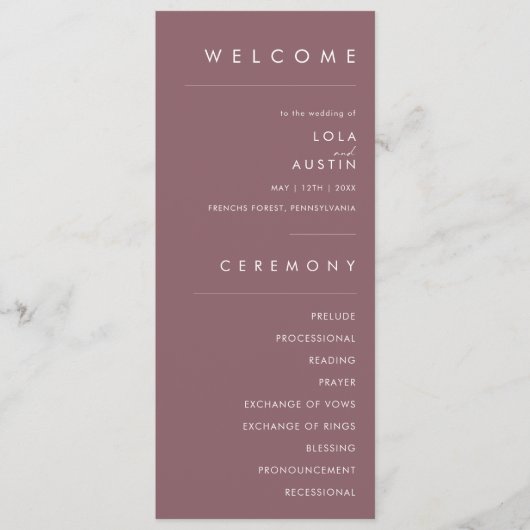 Programme Dusty Boho | Rose et Purple Gold Wedding Program (Devant)