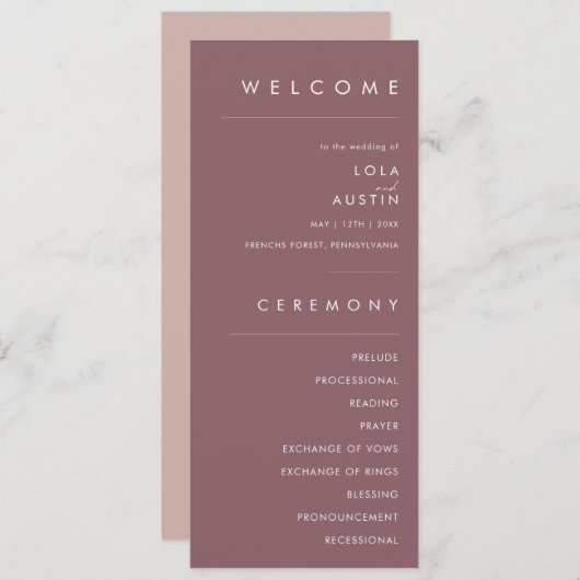 Programme Dusty Boho | Rose et Purple Gold Wedding Program (Devant / Derrière)