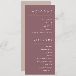 Programme Dusty Boho   Rose et Purple Gold Wedding Program
