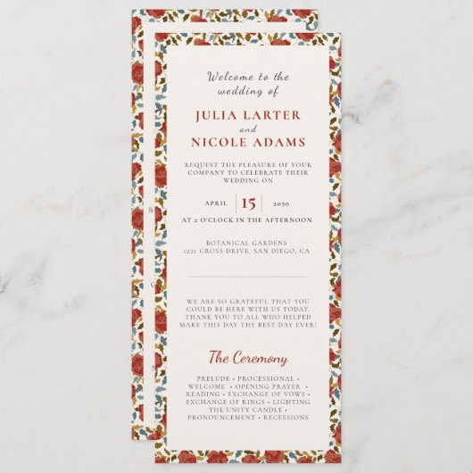 Programme Dusty Elegant Golden Red Rose Mariage (Devant / Derrière)