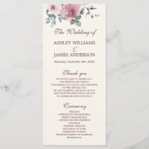 Programme Dusty Pink Bourgogne Floral Ivory Wedding Programm