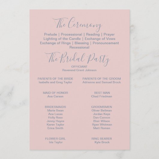Programme Dusty Rose Florals Mariage (Dos)